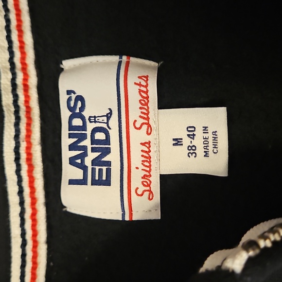 Lands' End Long Sleeve Serious Sweats Full Zip Hoodie Black Medium Sweatshirt - Picture 5 of 7